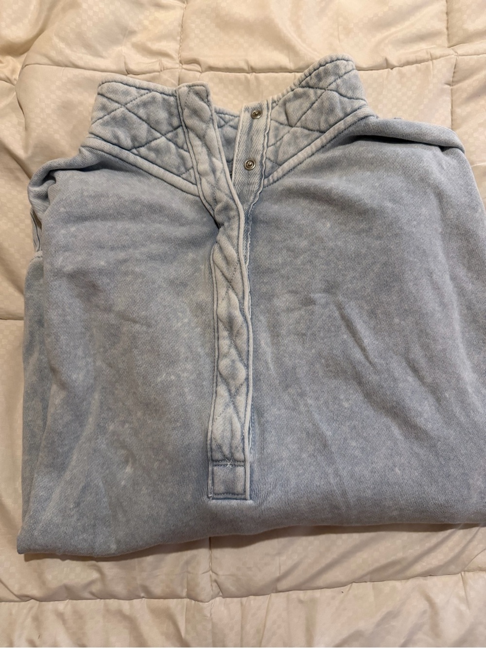 aerie Light Blue Quilted-Collar Pullover